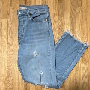 Levi's Wedgie Straight Raw Hem Distressed Light Wash High Rise Women's Jeans